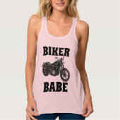 バイクもしくは自転車に乗る人BABE、レディースオートバイTシャツ タンクトップ (正面)