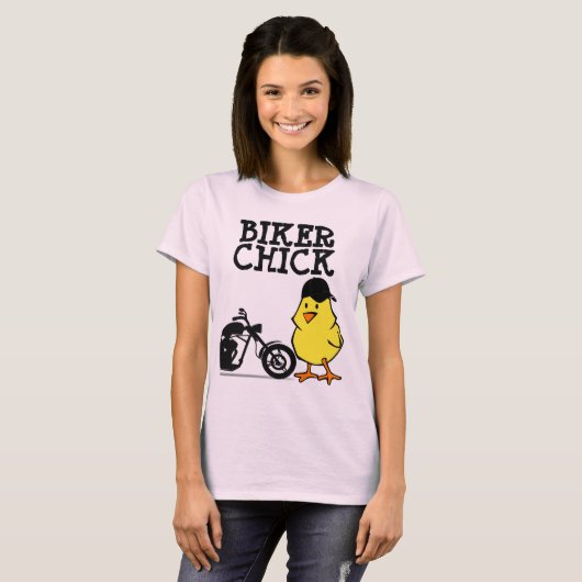 バイクもしくは自転車に乗る人CHICK、レディース用バイクTシャツ Tシャツ (正面フル)