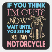 バイクもしバイクもしくは自転車に乗る人考え今は可愛い スクエアシール (正面)