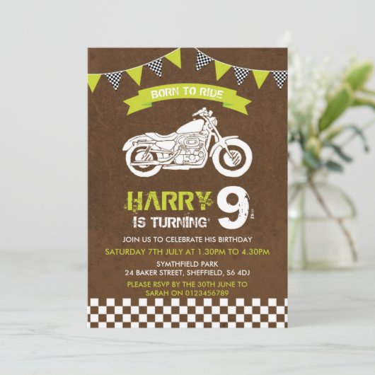 バイクをテーマにした誕生日パーティーの招待状 招待状 (スタンド正面)
