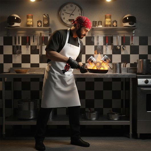 バイクを駆る男 赤いスポーツバイク スタンダードエプロン