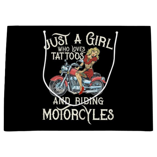 . .バイクアートの贈り物が大好おもしろいきな少女。 ラージペーパーバッグ (正面)