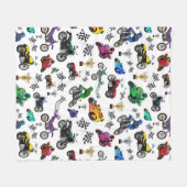 バイクカッコいいイラストレーションパターン フリースブランケット (正面(横))