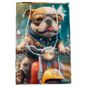 バイクカッコいい抱き枕を運転する犬 ミディアムペーパーバッグ (正面)