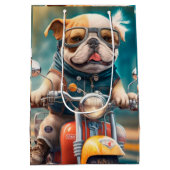 バイクカッコいい抱き枕を運転する犬 ミディアムペーパーバッグ (裏面)