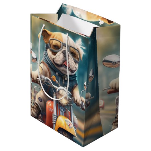 バイクカッコいい抱き枕を運転する犬 ミディアムペーパーバッグ (裏面アングル)