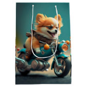 バイクカッコいい抱き枕を運転する犬 ミディアムペーパーバッグ (裏面)