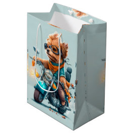 バイクカッコいい抱き枕を運転する犬 ミディアムペーパーバッグ