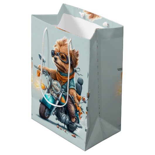 バイクカッコいい抱き枕を運転する犬 ミディアムペーパーバッグ (正面アングル)