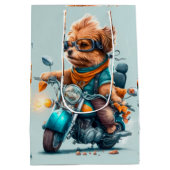 バイクカッコいい抱き枕を運転する犬 ミディアムペーパーバッグ (裏面)