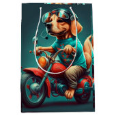 バイクカッコいい抱き枕を運転する犬 ミディアムペーパーバッグ (正面)