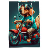 バイクカッコいい抱き枕を運転する犬 ミディアムペーパーバッグ (裏面)