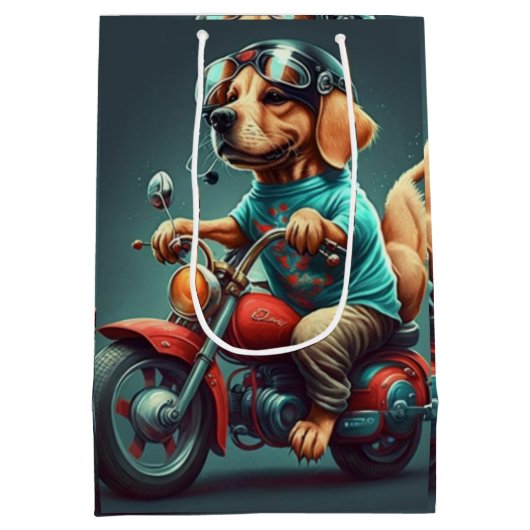 バイクカッコいい抱き枕を運転する犬 ミディアムペーパーバッグ (裏面)