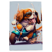 バイクカッコいい抱き枕を運転する犬 ミディアムペーパーバッグ (正面)