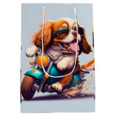 バイクカッコいい抱き枕を運転する犬 ミディアムペーパーバッグ (裏面)