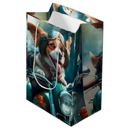 バイクカッコいい抱き枕を運転する犬 ミディアムペーパーバッグ