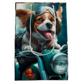 バイクカッコいい抱き枕を運転する犬 ミディアムペーパーバッグ (裏面)