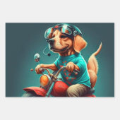 バイクカッコいい抱き枕を運転する犬 ラッピングペーパーシート (正面3)