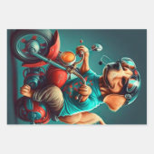 バイクカッコいい抱き枕を運転する犬 ラッピングペーパーシート (正面2)