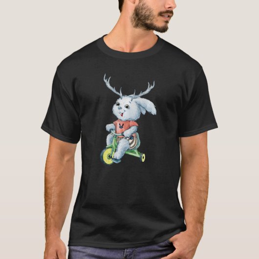バイクカワイウサギ動物グラフィック上のカモシカ Tシャツ (正面)