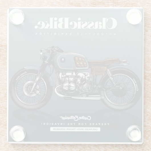 バイククラシックコースター |オートバイコースターセット ガラスコースター (裏面)