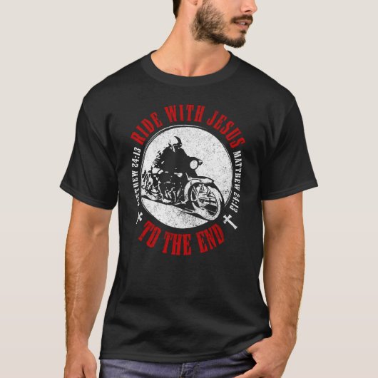 バイククリスチャン信仰後を追イエスバイクもしくは自転車に乗る人 Tシャツ (正面)