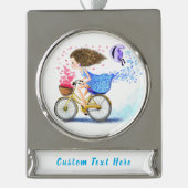 バイククリスマスオーナメントの女の子カスタム文字 シルバープレートバナーオーナメント (正面)