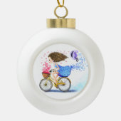 バイククリスマス飾り付きハッピーガール セラミックボールオーナメント (正面)