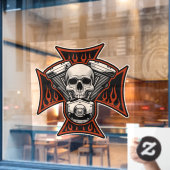 バイククロス スカル モーターフレーム オートバイショップ 勝つ ウィンドウサイン (カフェ窓)