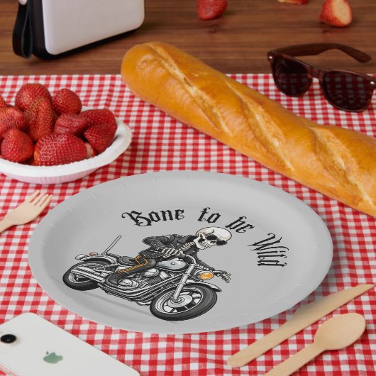 バイククールに乗るスケルトンの骨 ペーパープレート (ピクニック)