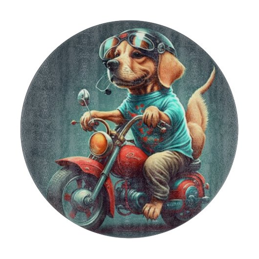 バイククールを運転している犬 カッティングボード (正面)