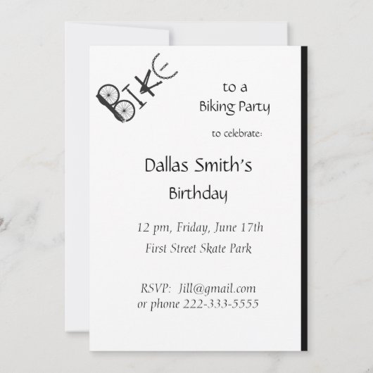 バイクサイクリングサイクルおもしろいパークパーティー招待状 招待状 (裏面)