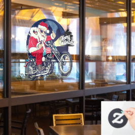 バイクショップ チョッパーに乗ったサンタクロース 葉巻 ウィンドウサイン