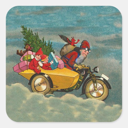 バイクスクエアLARGEのビンテージクリスマスサンタ スクエアシール (正面)