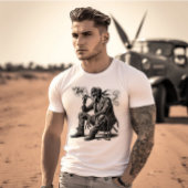 バイクスタイルのスケルトンがシガーを吸う Tシャツ