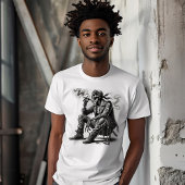 バイクスタイルのスケルトンがシガーを吸う Tシャツ