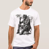 バイクスタイルのスケルトンがシガーを吸う Tシャツ (正面)