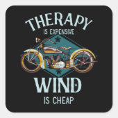 バイクセラピー風ヴィンテージバイクもしくは自転車に乗る人ギフト スクエアシール (正面)