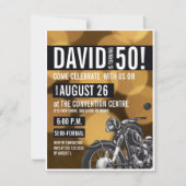 バイクテーマ50thバースデーパーティー金ゴールドブラック 招待状 (正面)