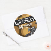 バイクテーマ、50歳の誕生日、金ゴールドとブラック ラウンドシール (封筒)