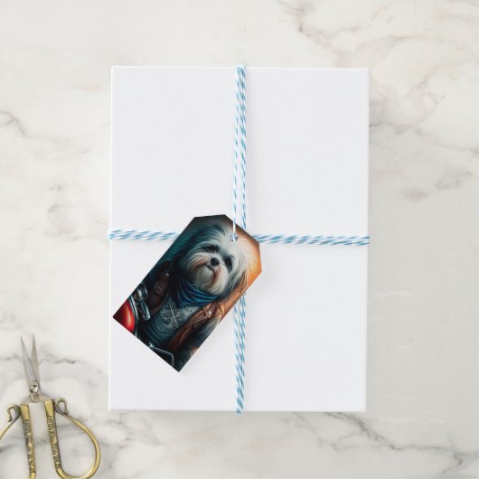 バイクデジタ絵画ルのハバナ犬 ギフトタグ (より糸付き)