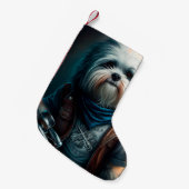 バイクデジタ絵画ルのハバナ犬 スモールクリスマスストッキング (正面 (吊り時))