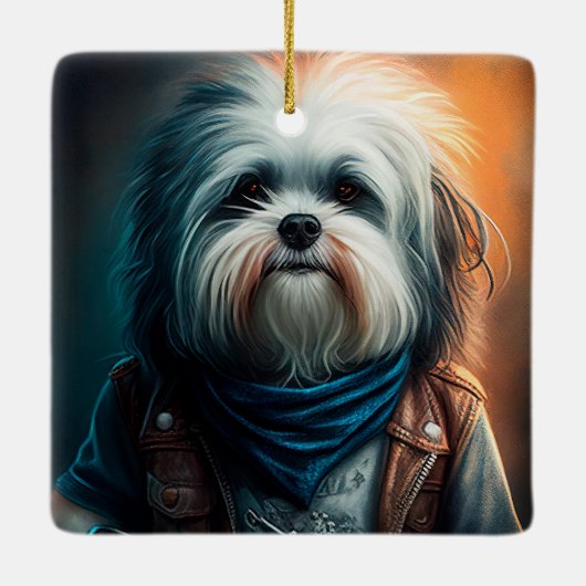 バイクデジタ絵画ルのハバナ犬 セラミックオーナメント (裏面)