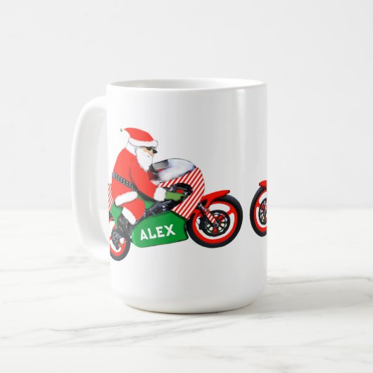 バイクバイクもしくは自転車に乗る人クリスマスホリデーギフト コーヒーマグカップ (正面左)