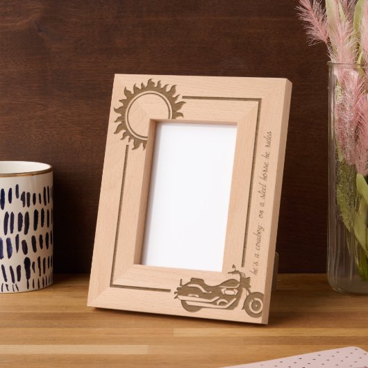 バイクバイクもしくは自転車に乗る人スチールホース4x6P レーザー彫刻フレーム (左)