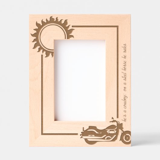 バイクバイクもしくは自転車に乗る人スチールホース4x6P レーザー彫刻フレーム (正面)