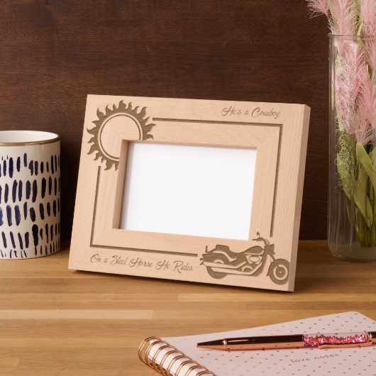 バイクバイクもしくは自転車に乗る人スチールホース6x4L レーザー彫刻フレーム (左)