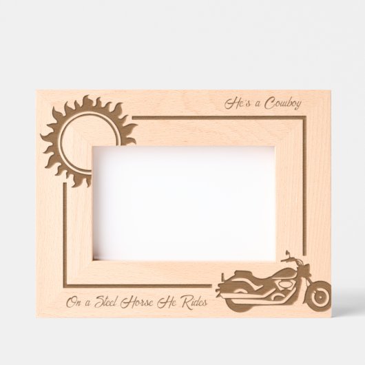 バイクバイクもしくは自転車に乗る人スチールホース6x4L レーザー彫刻フレーム (正面)