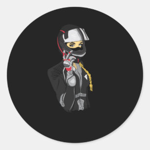 バイクバイクもしくは自転車に乗る人バイクガール女子おもしろいギフトアイディア ラウンドシール