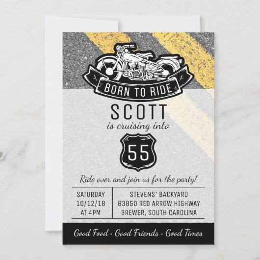 バイクバイクもしくは自転車に乗る人バースデーパーティカスタム招待状 招待状 (正面)